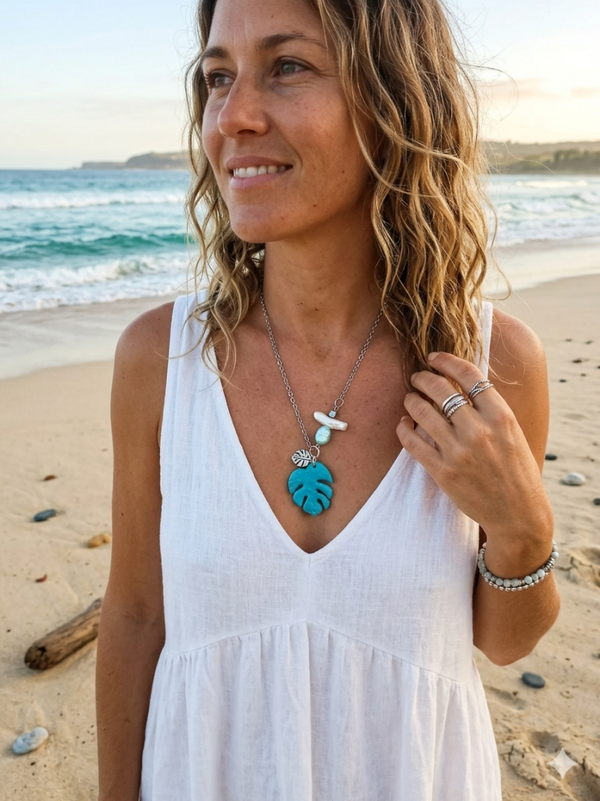 The Island Hopping Monstera Necklace set