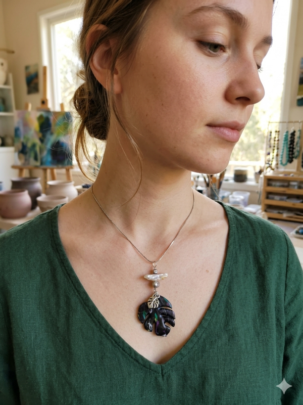 Handcrafted Polymer Clay Monstera Leaf Pendant Necklace