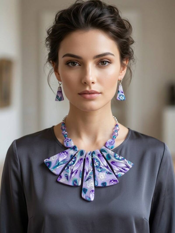 The Violet Garden Fan Statement Necklace & Earring Set