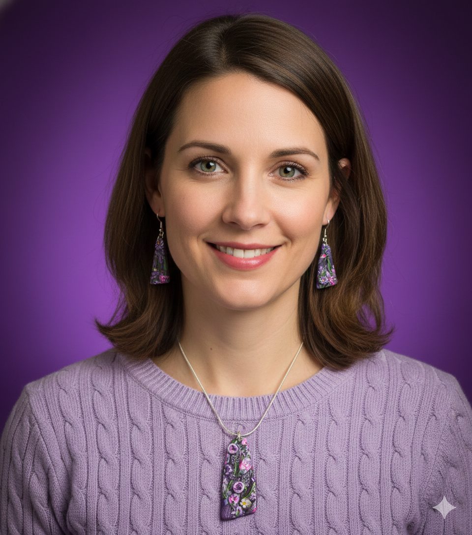 Wonky Rectangular Violet Gardens Necklace and Earrings set