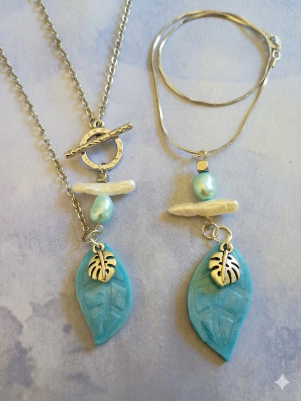 Tropical Turquoise "Lagoon" Leaf Necklaces