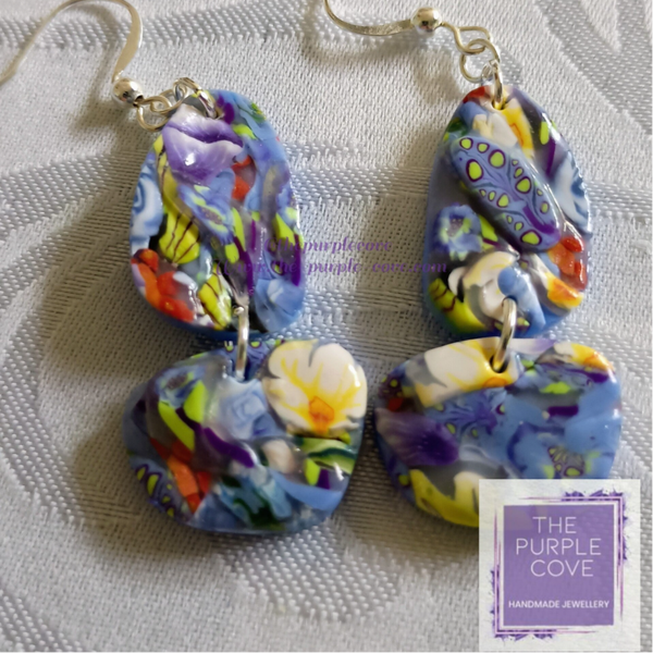 Periwinkle Meadow: Botanical Bloom Double-Tiered Earrings