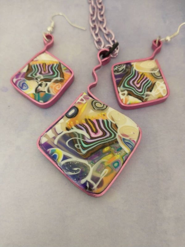 The Funky Pink Menorah Statement Necklace & Earring Set