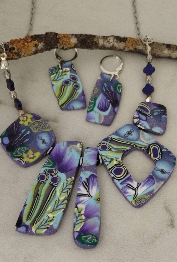 Periwinkle Exotic Flower Statement Necklace set