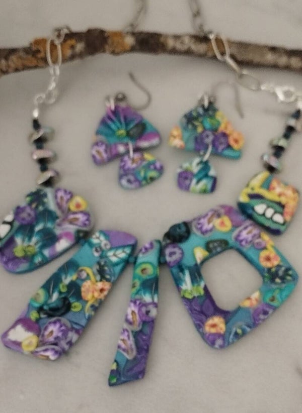 Teal Garden  Statement Necklace set