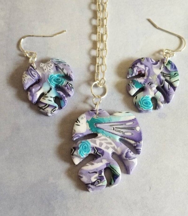Whimsical Monstera Necklace and Earrings Set