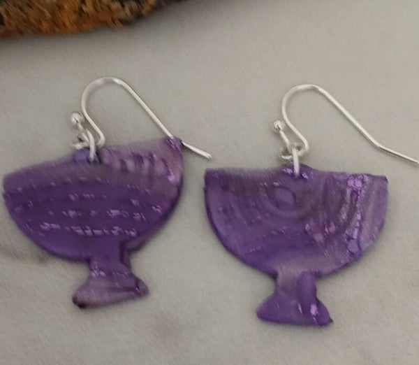 Metallic Purple Menorah Earrings