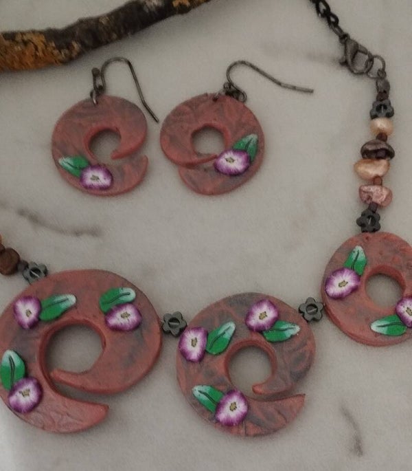 Floral Swirls Statement Necklace and Earrings