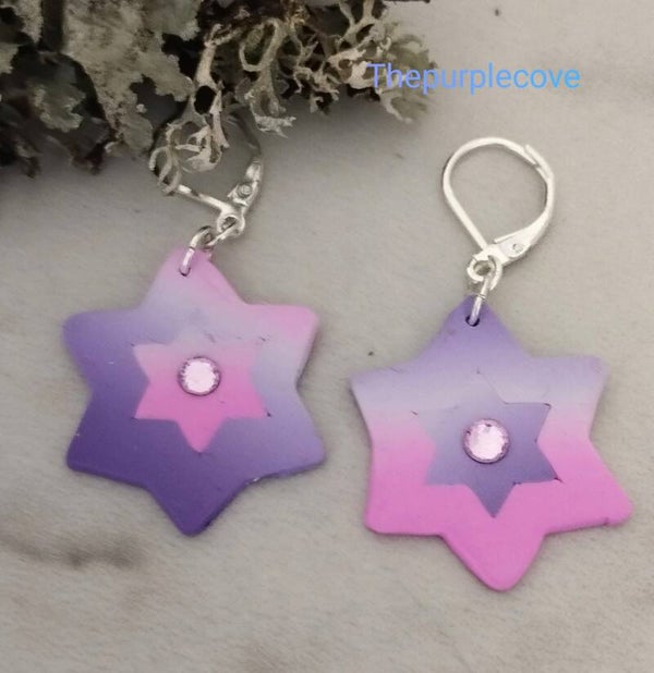 Ombre Purple/Pink Star of David Earrings