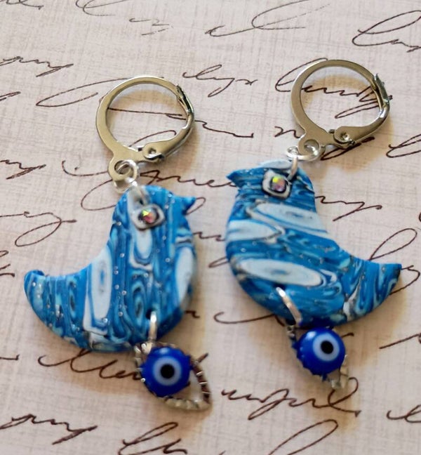 Blue Peace Birds Earrings set