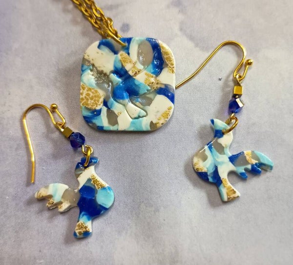 Chanukah Peace Birds Necklace and Earring Set