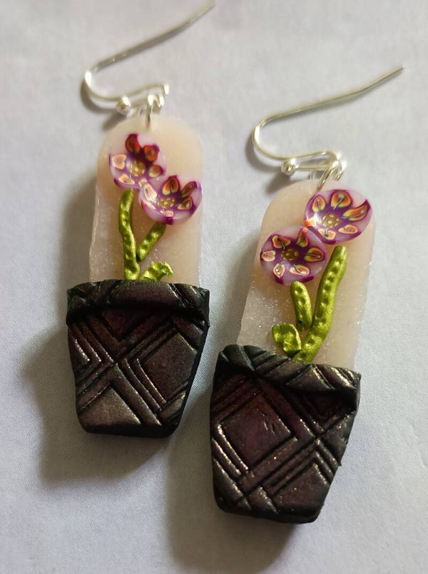 3D Orange Flowers Pot Earrings set