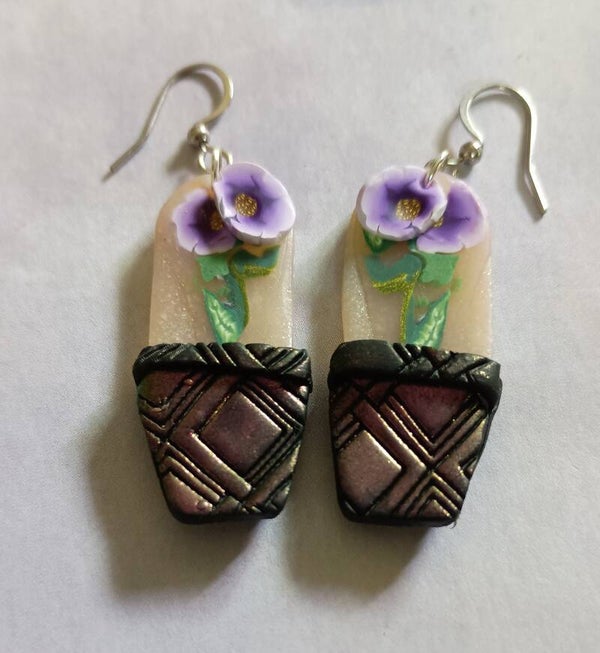 Purple 3D Flower Pot Earrings set