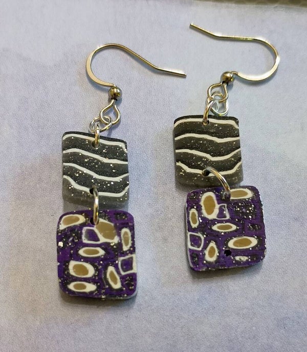 Amethyst Galaxy Wave Squares Earrings