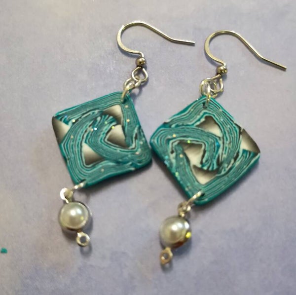 Teal Ripple Diamond Dangles