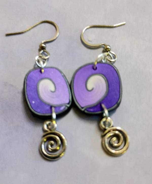 Silver Spiral Violet Dangles