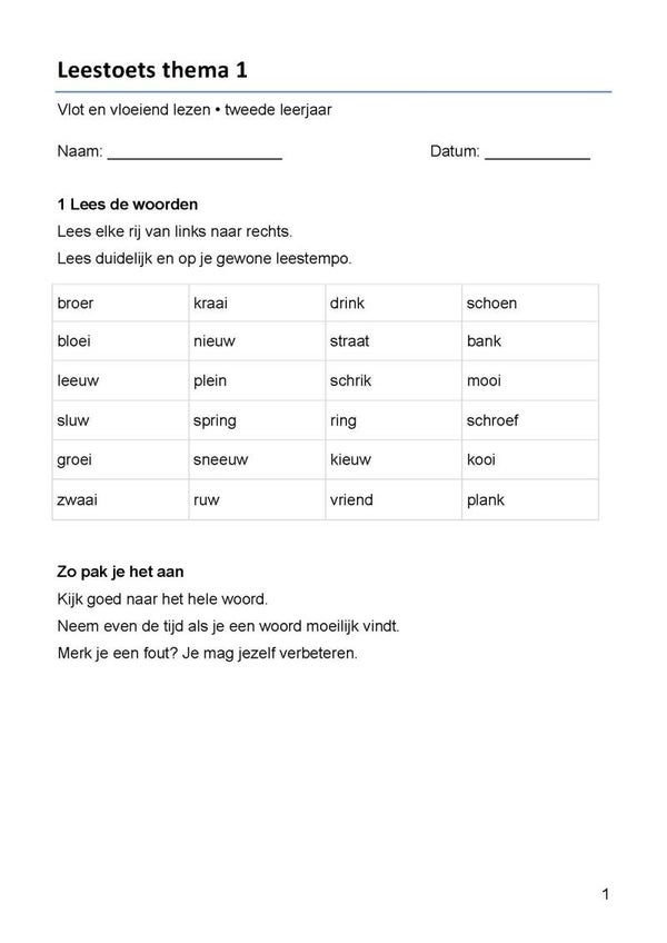 gratis: toets lezen thema 1 bij taal