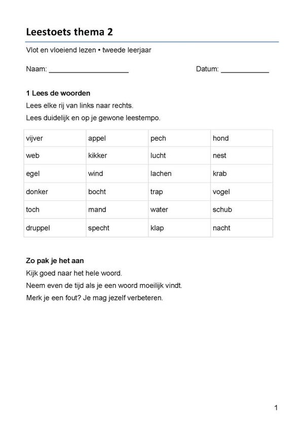 gratis: toets lezen thema 2 bij taal