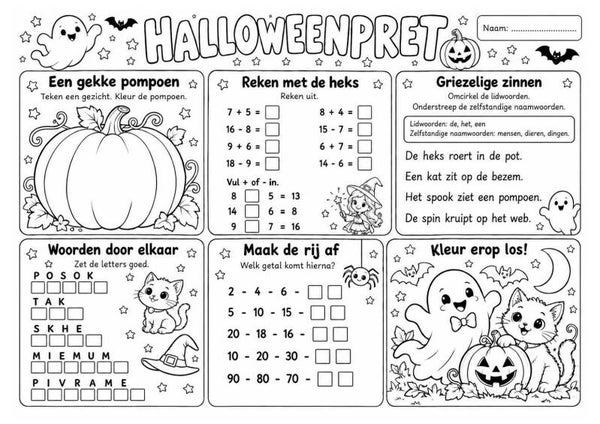 Halloweenpret | Werkblad-Placemat 2de leerjaar