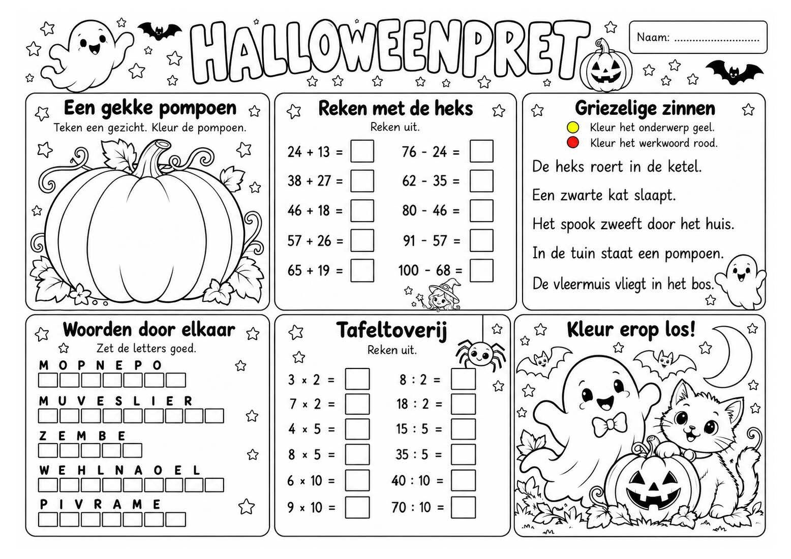 Halloweenpret | Werkblad-Placemat 3de leerjaar