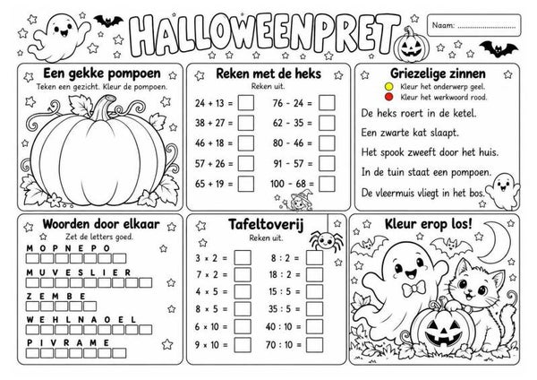 Halloweenpret | Werkblad-Placemat 3de leerjaar