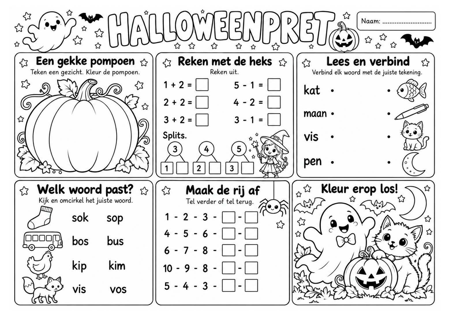 Halloweenpret | Werkblad-Placemat 1ste leerjaar