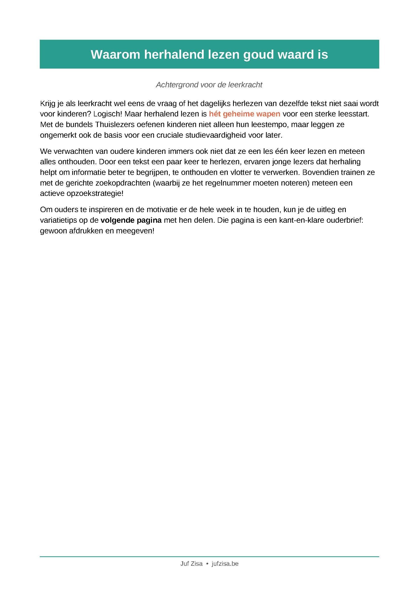 Thuislezerinstructies voor ouders 'Herhalend lezen is goud waard!'