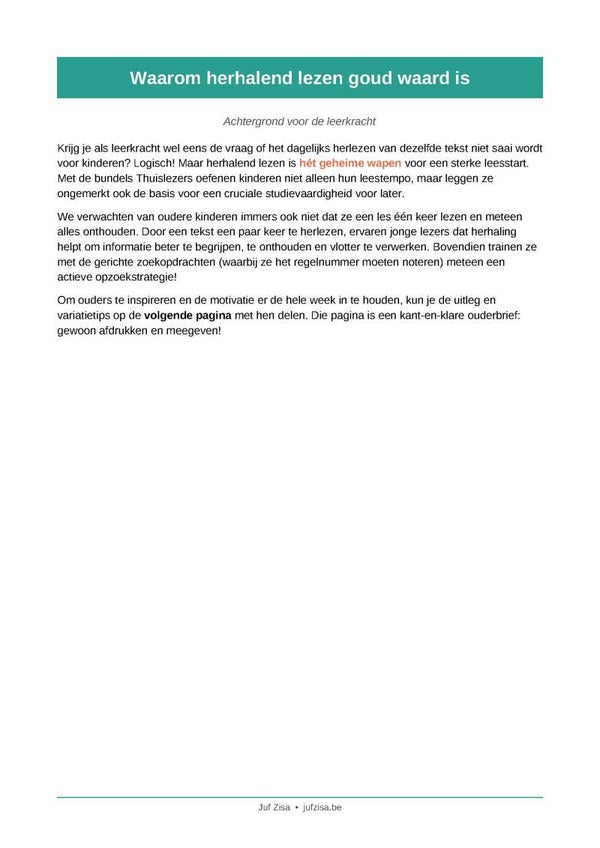 Thuislezerinstructies voor ouders 'Herhalend lezen is goud waard!'