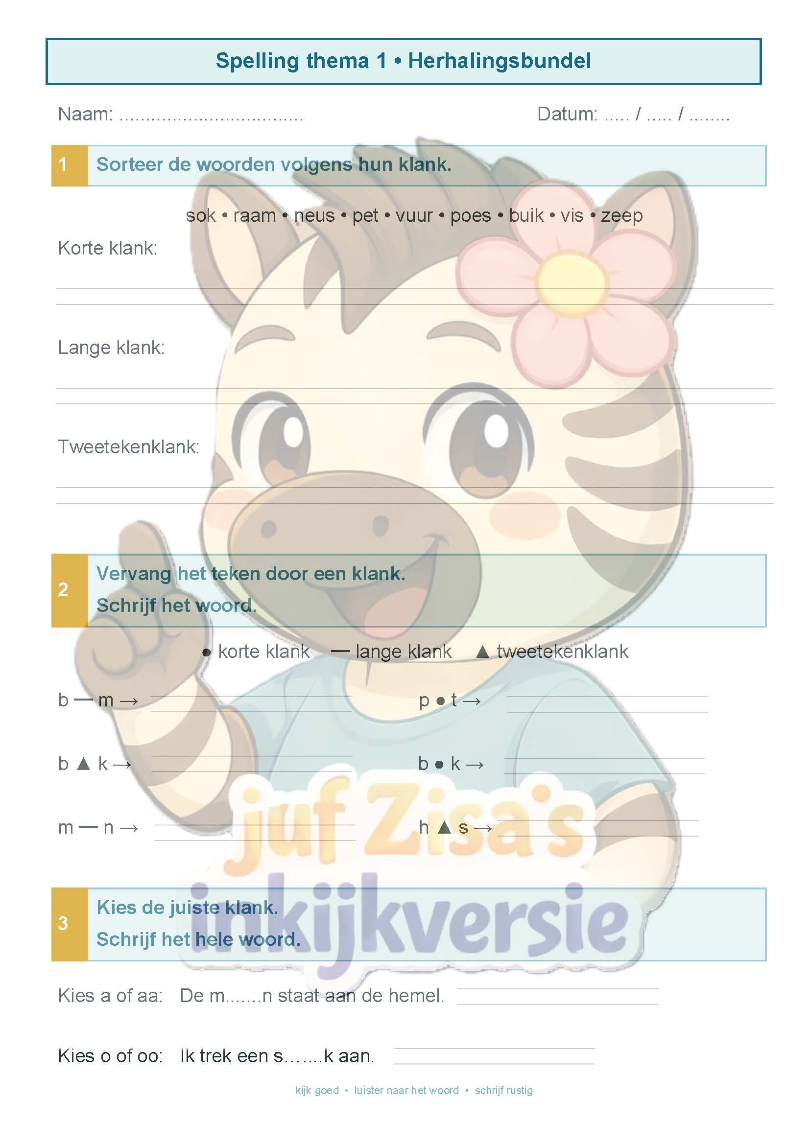 Herhalingsbundel spelling – Thema 1 | 2de leerjaar