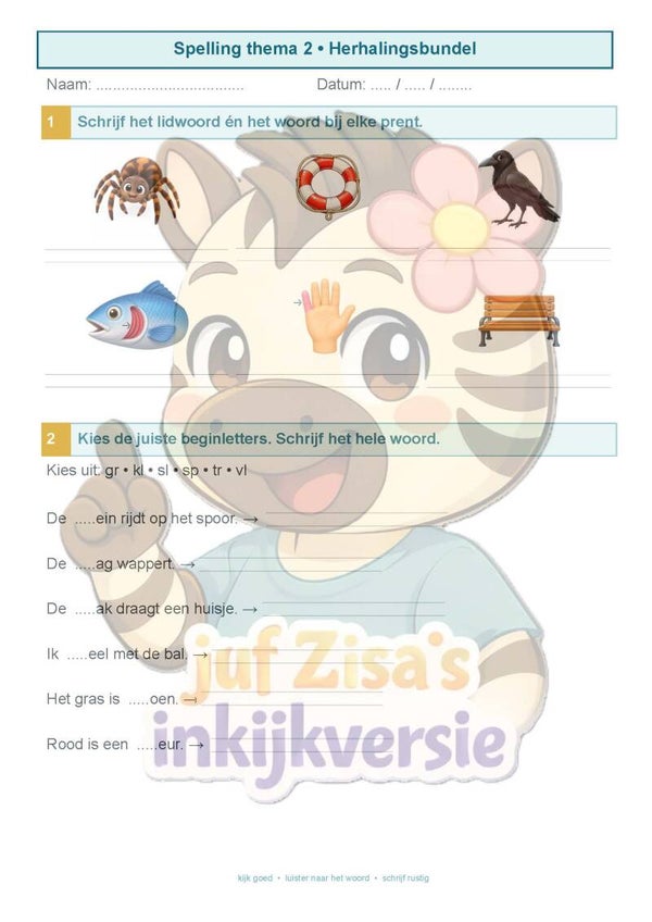 Herhalingsbundel spelling – Thema 2 | 2de leerjaar