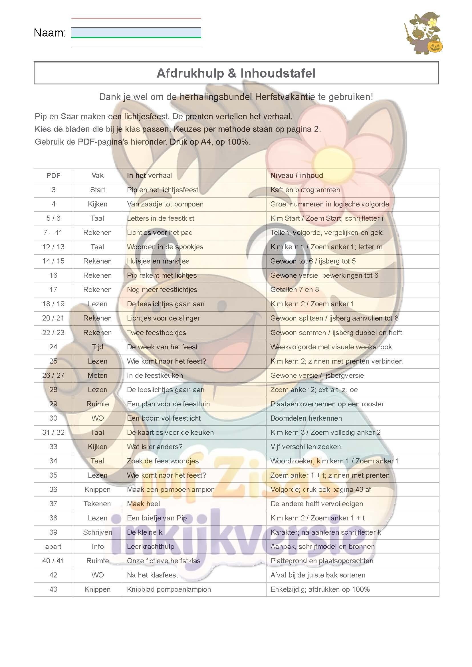 Herhalingsbundel herfstvakantie 1ste leerjaar/groep 3