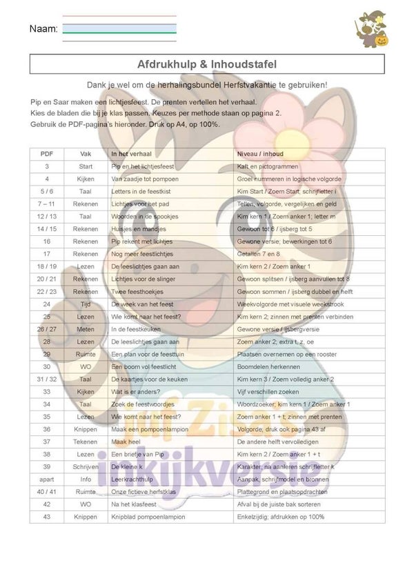 Herhalingsbundel herfstvakantie 1ste leerjaar/groep 3