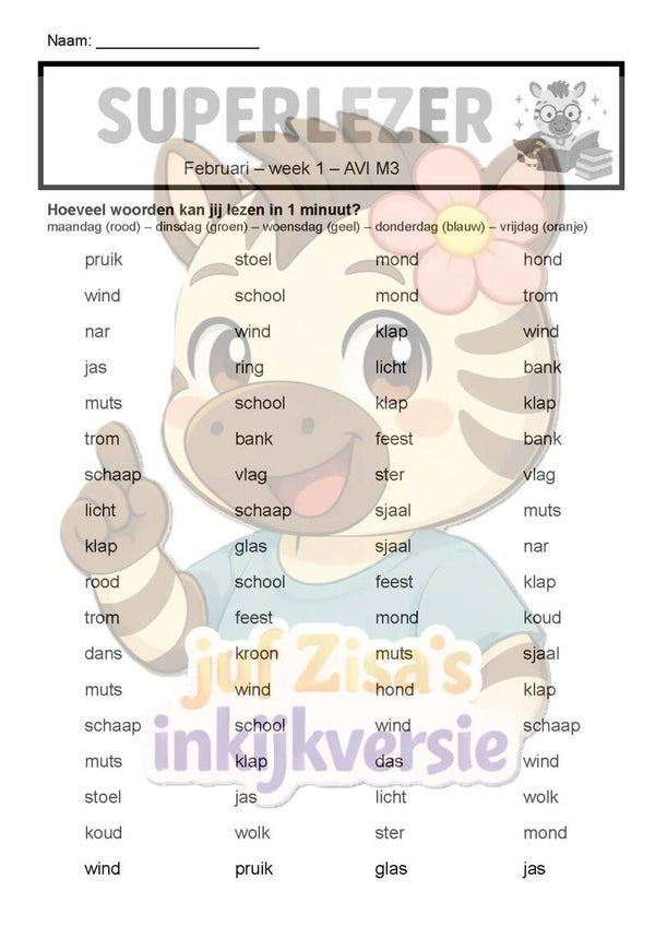 Superlezer Februari zwartwit - technisch en begrijpend lezen - 1ste leerjaar / groep 3