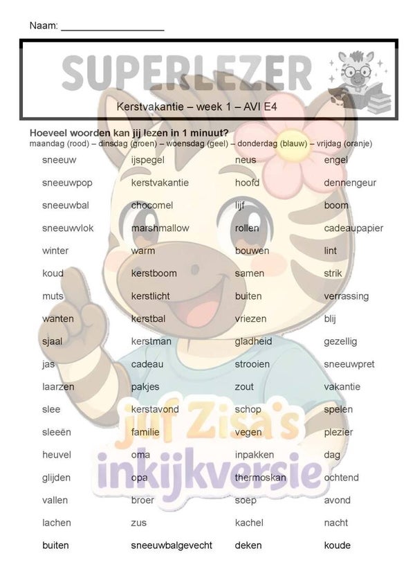 Superlezer Kerstvakantie zwartwit - technisch en begrijpend lezen - 3de leerjaar / groep 5