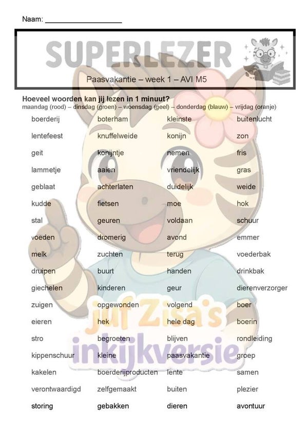 Superlezer Paasvakantie zwartwit - technisch en begrijpend lezen - 3de leerjaar / groep 5