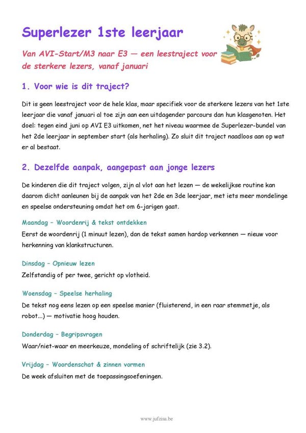 Superlezer 5-daagse workflow gratis gids - 1ste leerjaar / groep 3