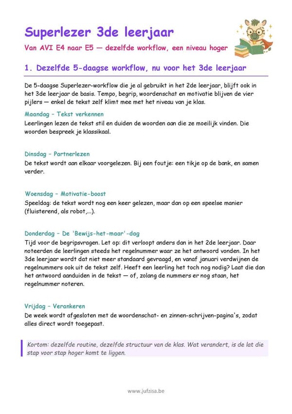 Superlezer 5-daagse workflow gratis gids - 3de leerjaar / groep 5