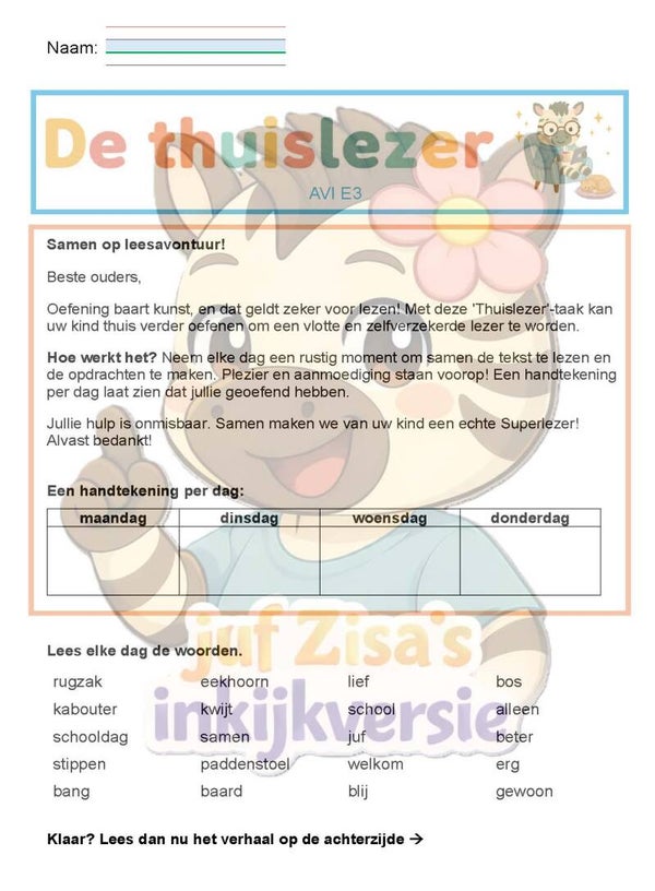 Thuislezer AVI E3 - deel start september - technisch en begrijpend lezen