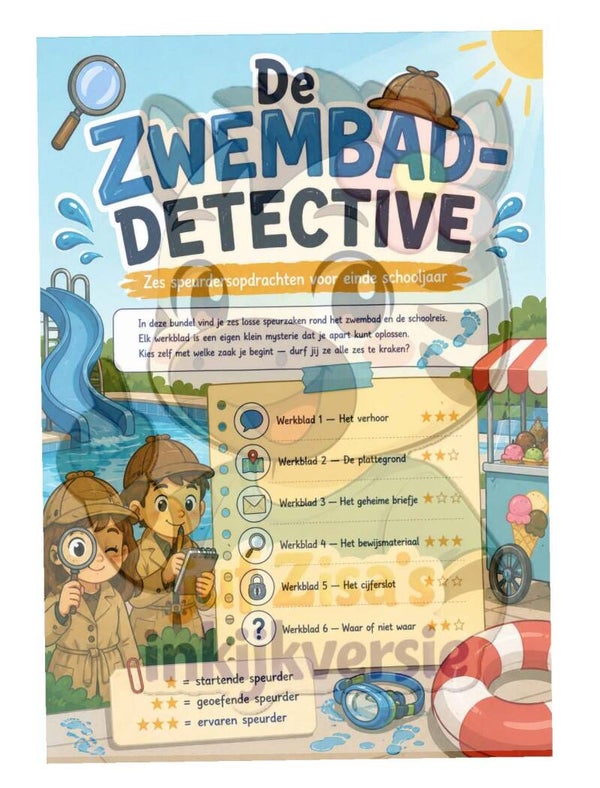 De Zwembad-detective — 6 speurwerkbladen voor einde schooljaar