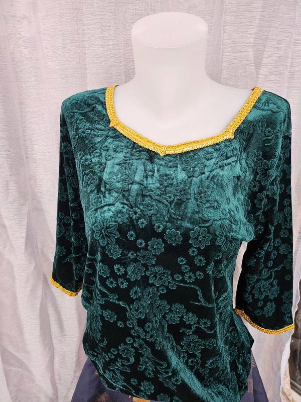 Velour vert foncé fleuri