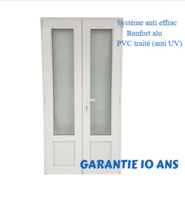 PORTE FENETRE 2 VANTAUX BLANC H205CM L100CM
