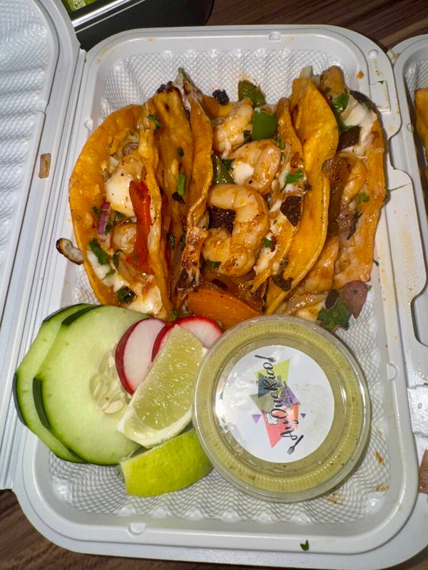 Shrimp birria fajita tacos