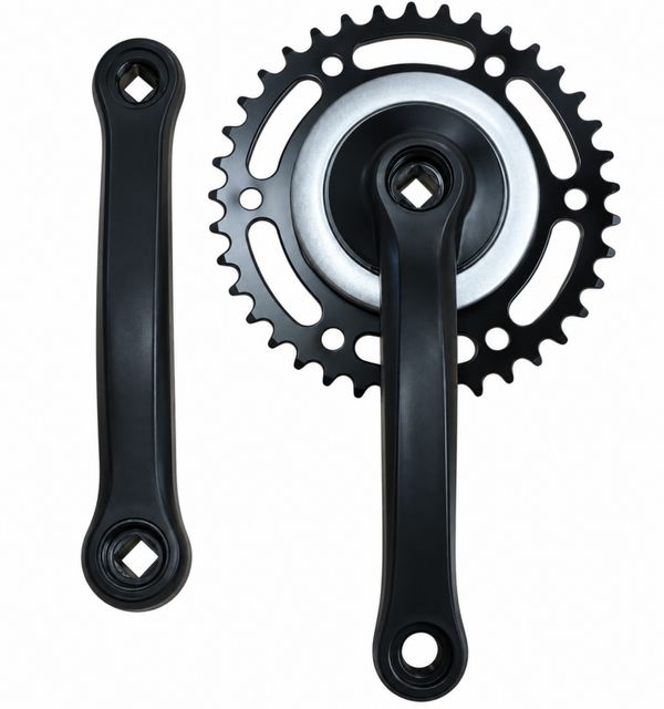 Stalen crankstel 38T – zwart kunststof bekleed