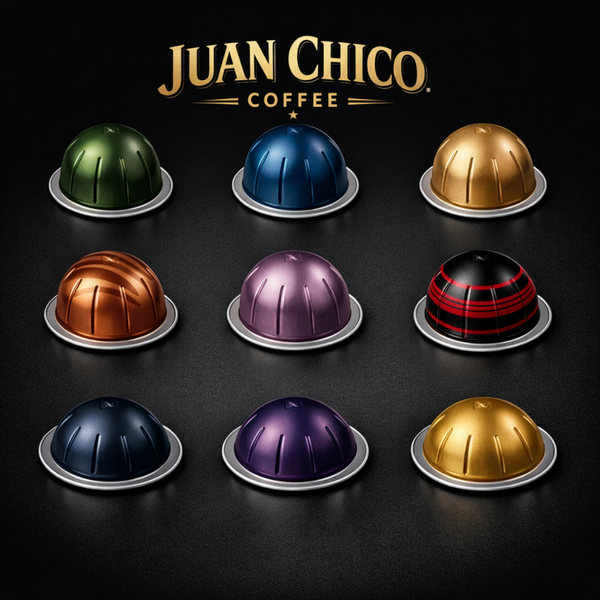 Mini Pack 24 Pods – Mix de Orígenes | Compatible with Nespresso® Vertuo™ machines. Nespresso® is a trademark of Société des Produits Nestlé S.A. Juan Chico Coffee is not affiliated with or endorsed by Nespresso®. pop,next,plus