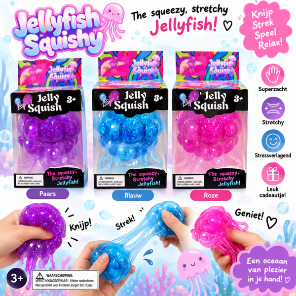 Jellyfish Squishy – Knijp & Stretch, Superzacht en Stretchy, Stressverlagend, Leuk cadeau, Paars, Blauw, Roze, 3+