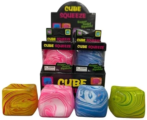 Cube Squeeze – Super Solid Squishy, Kleurrijke Kubus met Vrolijk Marmerpatroon, Zacht en Knijpbaar, Perfect als Fidget en Cadeau, Geschikt voor Kinderen vanaf 3 Jaar