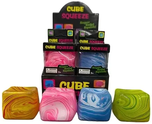 Cube Squeeze – Super Solid Squishy, Kleurrijke Kubus met Vrolijk Marmerpatroon, Zacht en Knijpbaar, Perfect als Fidget en Cadeau, Geschikt voor Kinderen vanaf 3 Jaar