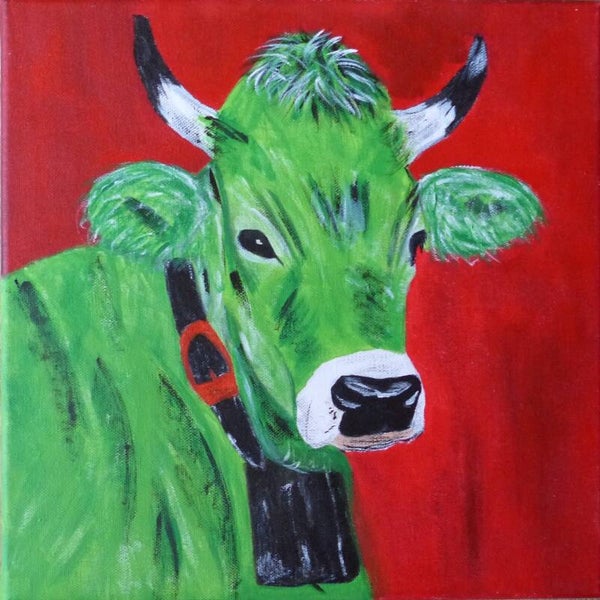 Karte mit gemalter grüner Kuh