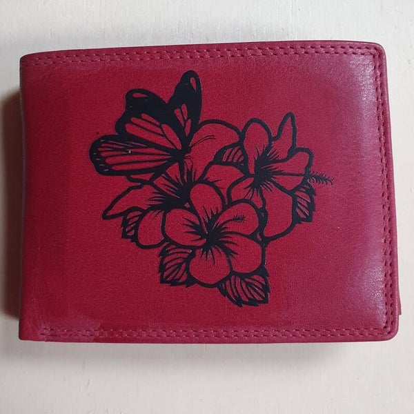 Lederportemonnaie mit Hibiskus