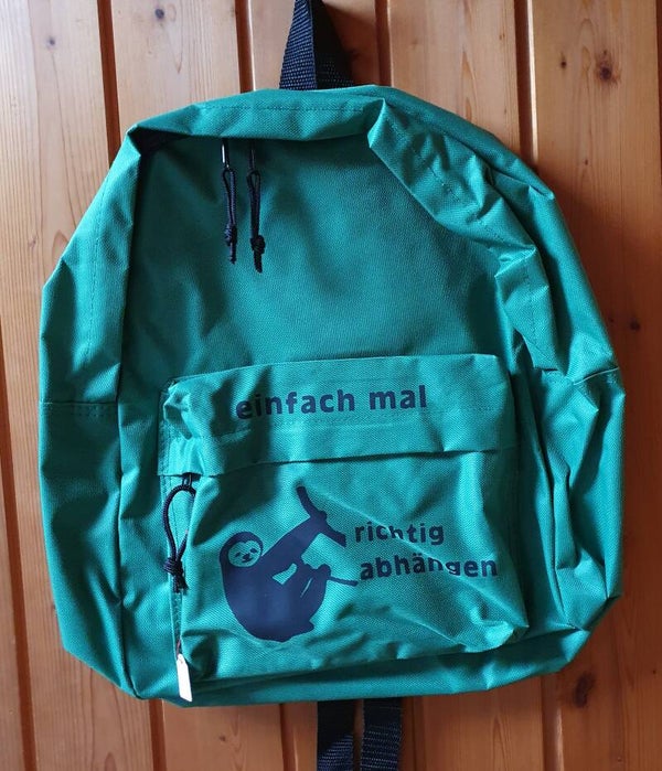 Rucksack grün mit Spruch